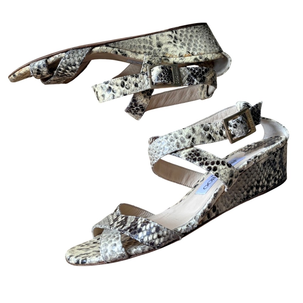Jimmy Choo Connor Python Wedge Sandals Low Wedge Ankle Strap Italy 36/6 Designer